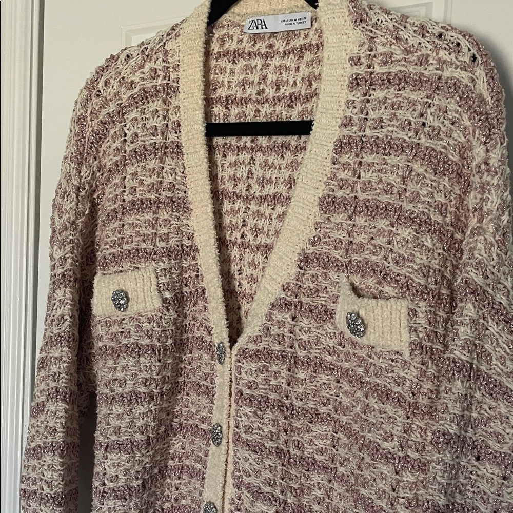 Zara Knit Cardigan in Cream and Pink
